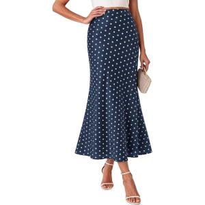 imageBTFBM Maxi Skirts for Women 2026 Summer Spring Boho Lightweight A Line High Waisted Wedding Guest Party Silk Midi SkirtDot Navy White