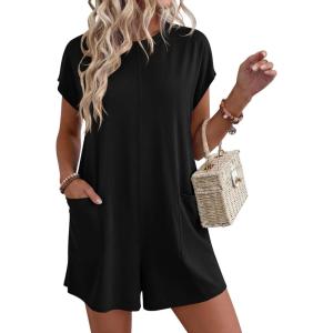 imageBTFBM Rompers for Women Summer 2026 Casual Dressy One Piece Shorts Tshirt Pants Jumpsuit Beach Vacation Clothes OutfitBlack