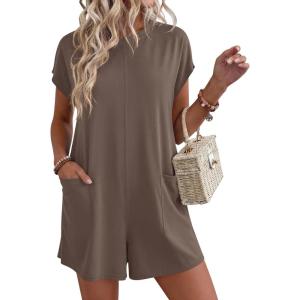 imageBTFBM Rompers for Women Summer 2026 Casual Dressy One Piece Shorts Tshirt Pants Jumpsuit Beach Vacation Clothes OutfitCoffee