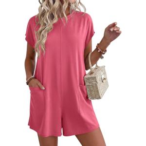 imageBTFBM Rompers for Women Summer 2026 Casual Dressy One Piece Shorts Tshirt Pants Jumpsuit Beach Vacation Clothes OutfitPink