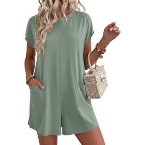 imageBTFBM Rompers for Women Summer 2026 Casual Dressy One Piece Shorts Tshirt Pants Jumpsuit Beach Vacation Clothes OutfitSage Green