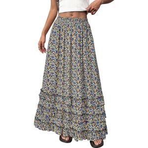 imageBTFBM Skirts for Women Summer Flowy ALine Floral Boho Maxi Skirt Long Wedding Guest Dresses Spring Outfits 2026Floral Black Multicolored