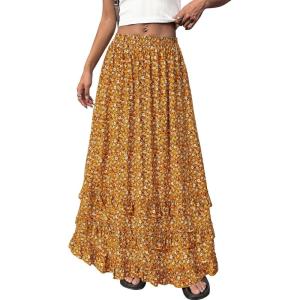 imageBTFBM Skirts for Women Summer Flowy ALine Floral Boho Maxi Skirt Long Wedding Guest Dresses Spring Outfits 2026Floral Yellow