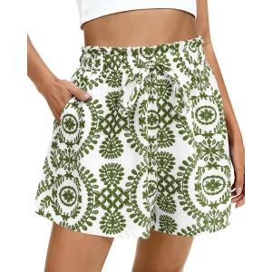 imageBTFBM Spring Summer Shorts for Women Dressy Casual High Waisted Wide Leg Floral Boho Shorts 2026 Beach Vacation ClothesArmy Green