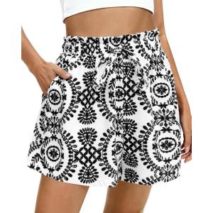 imageBTFBM Spring Summer Shorts for Women Dressy Casual High Waisted Wide Leg Floral Boho Shorts 2026 Beach Vacation ClothesBlack