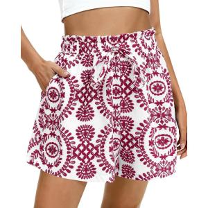 imageBTFBM Spring Summer Shorts for Women Dressy Casual High Waisted Wide Leg Floral Boho Shorts 2026 Beach Vacation ClothesBurgundy