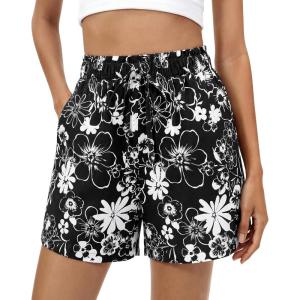 imageBTFBM Spring Summer Shorts for Women Dressy Casual High Waisted Wide Leg Floral Boho Shorts 2026 Beach Vacation ClothesFloral Black