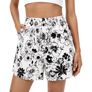 imageBTFBM Spring Summer Shorts for Women Dressy Casual High Waisted Wide Leg Floral Boho Shorts 2026 Beach Vacation ClothesFloral White