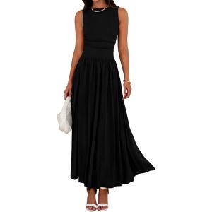 imageBTFBM Summer Maxi Dresses for Women 2026 Spring Sleeveless Casual Ruched High Waisted Long Sundress Flowy Beach DressBlack