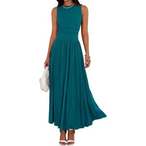imageBTFBM Summer Maxi Dresses for Women 2026 Spring Sleeveless Casual Ruched High Waisted Long Sundress Flowy Beach DressLake Blue