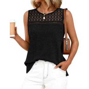 imageBTFBM Tank Top for Women 2026 Sleeveless Shirts Waffle Knit Vest Crew Neck Casual Outfits Loose Blouses Summer TopsBlack