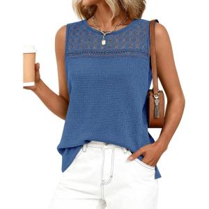 imageBTFBM Tank Top for Women 2026 Sleeveless Shirts Waffle Knit Vest Crew Neck Casual Outfits Loose Blouses Summer TopsBlue