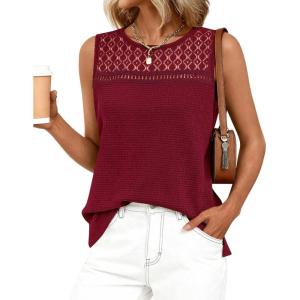 imageBTFBM Tank Top for Women 2026 Sleeveless Shirts Waffle Knit Vest Crew Neck Casual Outfits Loose Blouses Summer TopsBurgundy