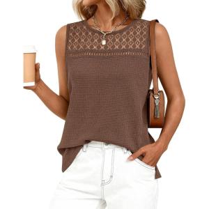 imageBTFBM Tank Top for Women 2026 Sleeveless Shirts Waffle Knit Vest Crew Neck Casual Outfits Loose Blouses Summer TopsCoffee