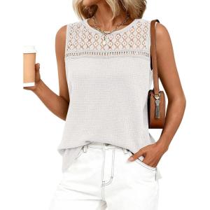 imageBTFBM Tank Top for Women 2026 Sleeveless Shirts Waffle Knit Vest Crew Neck Casual Outfits Loose Blouses Summer TopsWhite