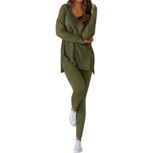 imageBTFBM Two Piece Sets for Women 2026 Casual Lounge Set Matching Oversized Shirts Leggings Workout Airport Travel OutfitsArmy Green