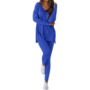 imageBTFBM Two Piece Sets for Women 2026 Casual Lounge Set Matching Oversized Shirts Leggings Workout Airport Travel OutfitsBlue