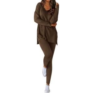 imageBTFBM Two Piece Sets for Women 2026 Casual Lounge Set Matching Oversized Shirts Leggings Workout Airport Travel OutfitsDark Brown