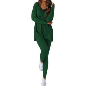 imageBTFBM Two Piece Sets for Women 2026 Casual Lounge Set Matching Oversized Shirts Leggings Workout Airport Travel OutfitsDark Green