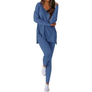 imageBTFBM Two Piece Sets for Women 2026 Casual Lounge Set Matching Oversized Shirts Leggings Workout Airport Travel OutfitsDusty Blue