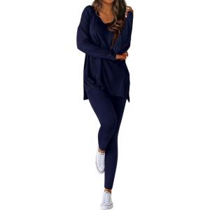 imageBTFBM Two Piece Sets for Women 2026 Casual Lounge Set Matching Oversized Shirts Leggings Workout Airport Travel OutfitsNavy Blue