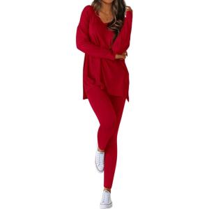 imageBTFBM Two Piece Sets for Women 2026 Casual Lounge Set Matching Oversized Shirts Leggings Workout Airport Travel OutfitsRed