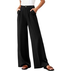 imageBTFBM Wide Leg Pants Woman 2026 High Waisted Button Business Casual Dressy Trousers Office Work Palazzo Pants PocketsBlack