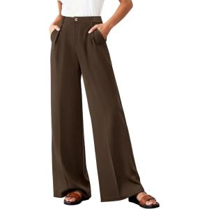 imageBTFBM Wide Leg Pants Woman 2026 High Waisted Button Business Casual Dressy Trousers Office Work Palazzo Pants PocketsBrown
