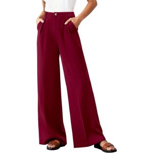 imageBTFBM Wide Leg Pants Woman 2026 High Waisted Button Business Casual Dressy Trousers Office Work Palazzo Pants PocketsBurgundy