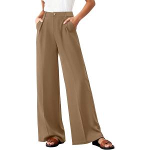 imageBTFBM Wide Leg Pants Woman 2026 High Waisted Button Business Casual Dressy Trousers Office Work Palazzo Pants PocketsKhaki