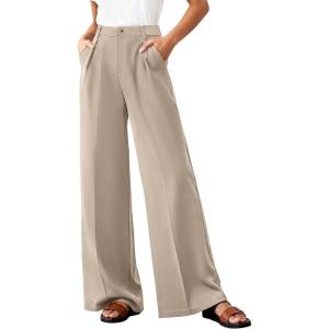 imageBTFBM Wide Leg Pants Woman 2026 High Waisted Button Business Casual Dressy Trousers Office Work Palazzo Pants PocketsLight Khaki