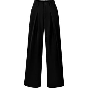 imageBTFBM Women High Waist Palazzo Pants Spring 2026 Casual Wide Leg Trousers Loose Work Office Business Suit Pant PocketsBlack