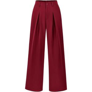 imageBTFBM Women High Waist Palazzo Pants Spring 2026 Casual Wide Leg Trousers Loose Work Office Business Suit Pant PocketsBurgundy