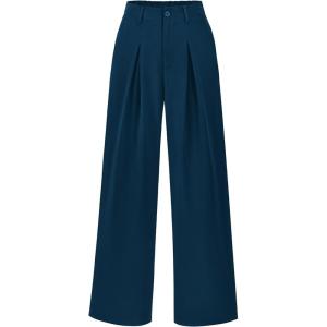 imageBTFBM Women High Waist Palazzo Pants Spring 2026 Casual Wide Leg Trousers Loose Work Office Business Suit Pant PocketsDark Blue