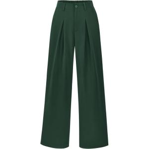 imageBTFBM Women High Waist Palazzo Pants Spring 2026 Casual Wide Leg Trousers Loose Work Office Business Suit Pant PocketsDark Green