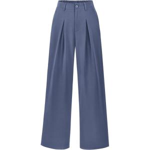 imageBTFBM Women High Waist Palazzo Pants Spring 2026 Casual Wide Leg Trousers Loose Work Office Business Suit Pant PocketsGrey Blue