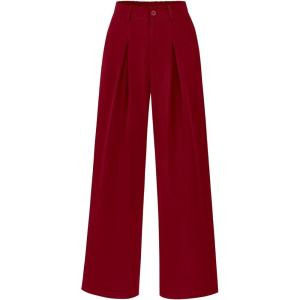 imageBTFBM Women High Waist Palazzo Pants Spring 2026 Casual Wide Leg Trousers Loose Work Office Business Suit Pant PocketsRed
