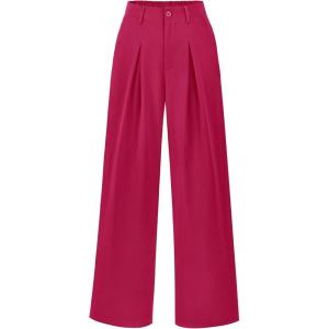 imageBTFBM Women High Waist Palazzo Pants Spring 2026 Casual Wide Leg Trousers Loose Work Office Business Suit Pant PocketsRose Red