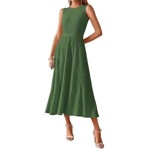 imageBTFBM Women Tank Midi Dress Summer Crewneck Sleeveless Pleated A Line Business Casual Formal Sweater Spring Dresses 2026Army Green