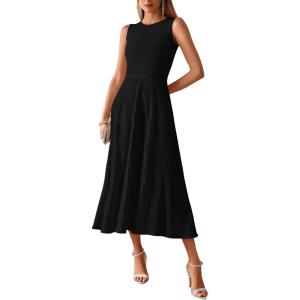 imageBTFBM Women Tank Midi Dress Summer Crewneck Sleeveless Pleated A Line Business Casual Formal Sweater Spring Dresses 2026Black