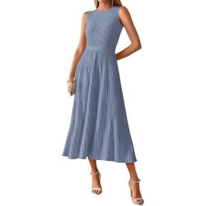 imageBTFBM Women Tank Midi Dress Summer Crewneck Sleeveless Pleated A Line Business Casual Formal Sweater Spring Dresses 2026Blue Grey