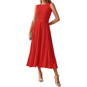 imageBTFBM Women Tank Midi Dress Summer Crewneck Sleeveless Pleated A Line Business Casual Formal Sweater Spring Dresses 2026Brick Red