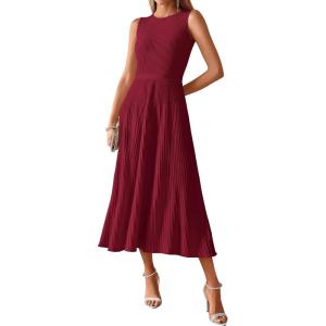 imageBTFBM Women Tank Midi Dress Summer Crewneck Sleeveless Pleated A Line Business Casual Formal Sweater Spring Dresses 2026Burgundy