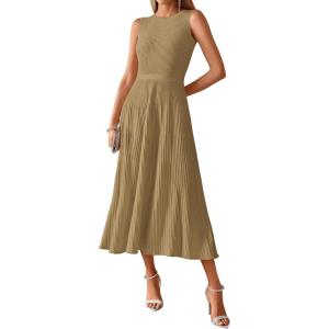 imageBTFBM Women Tank Midi Dress Summer Crewneck Sleeveless Pleated A Line Business Casual Formal Sweater Spring Dresses 2026Camel