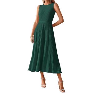 imageBTFBM Women Tank Midi Dress Summer Crewneck Sleeveless Pleated A Line Business Casual Formal Sweater Spring Dresses 2026Dark Green