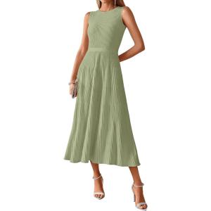 imageBTFBM Women Tank Midi Dress Summer Crewneck Sleeveless Pleated A Line Business Casual Formal Sweater Spring Dresses 2026Mist Green