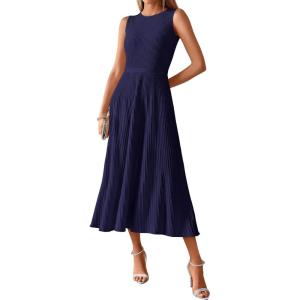 imageBTFBM Women Tank Midi Dress Summer Crewneck Sleeveless Pleated A Line Business Casual Formal Sweater Spring Dresses 2026Navy