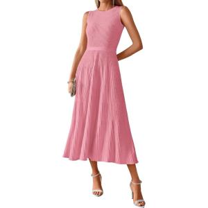 imageBTFBM Women Tank Midi Dress Summer Crewneck Sleeveless Pleated A Line Business Casual Formal Sweater Spring Dresses 2026Pink