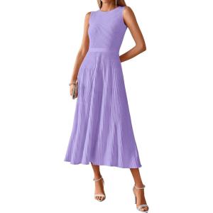 imageBTFBM Women Tank Midi Dress Summer Crewneck Sleeveless Pleated A Line Business Casual Formal Sweater Spring Dresses 2026Purple