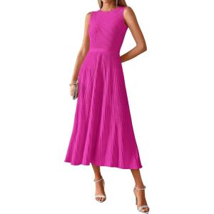 imageBTFBM Women Tank Midi Dress Summer Crewneck Sleeveless Pleated A Line Business Casual Formal Sweater Spring Dresses 2026Rose Red